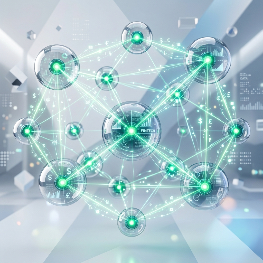 Interconnected collaborative financial network illustration